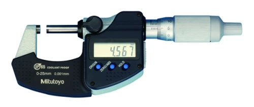 Mikrometr cyfrowy IP65, 0-25 mm z wyjściem danych, z grzechotką w bębnie