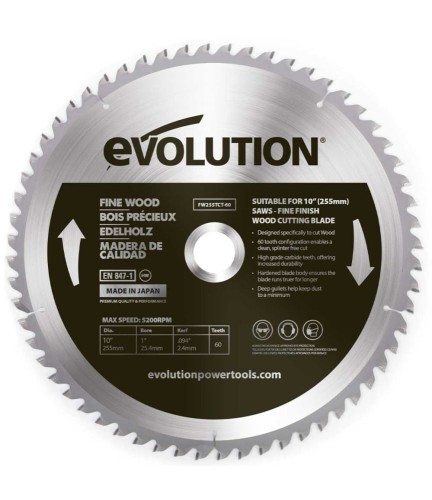 Tarcza tnąca TCT do cięcia drewna Evolution 255 mm / 60z