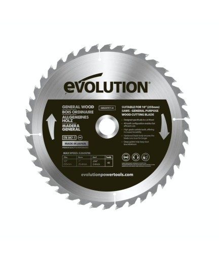 Tarcza tnąca TCT do cięcia drewna Evolution 255 mm / 40z