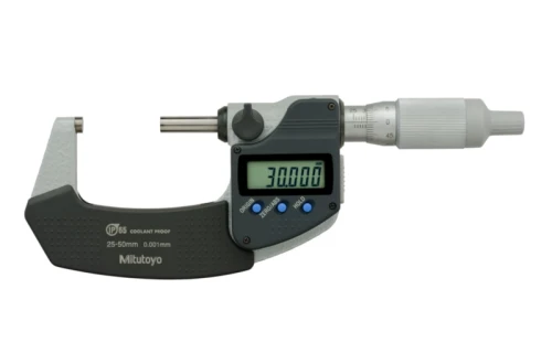 Mikrometr cyfrowy IP65, 25-50 mm z wyjściem danych, z grzechotką w bębnie